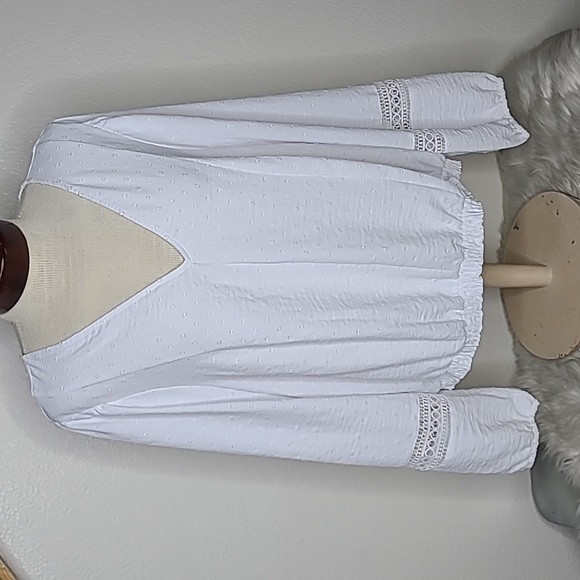 Lane Bryant Tops - Peasant Top Size 18 White Long Sleeve Polka Dot Lace Elastic Waist Comfort Fit